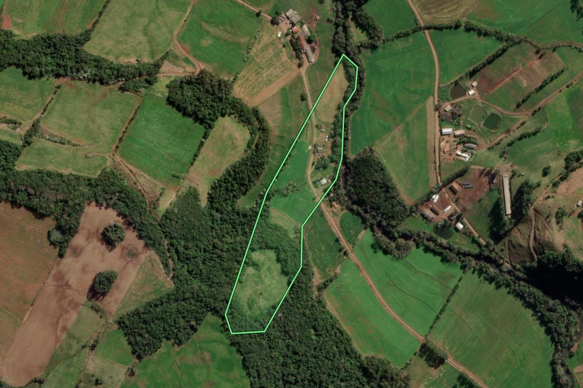 Imagem de satélite do imóvel rural em Vista Alegre (RS), com o contorno declarado no CAR desenhado por cima.