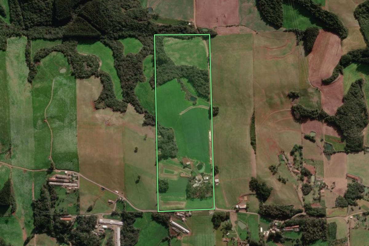 Imagem de satélite do imóvel rural em Vista Alegre do Prata (RS), com o contorno declarado no CAR desenhado por cima.