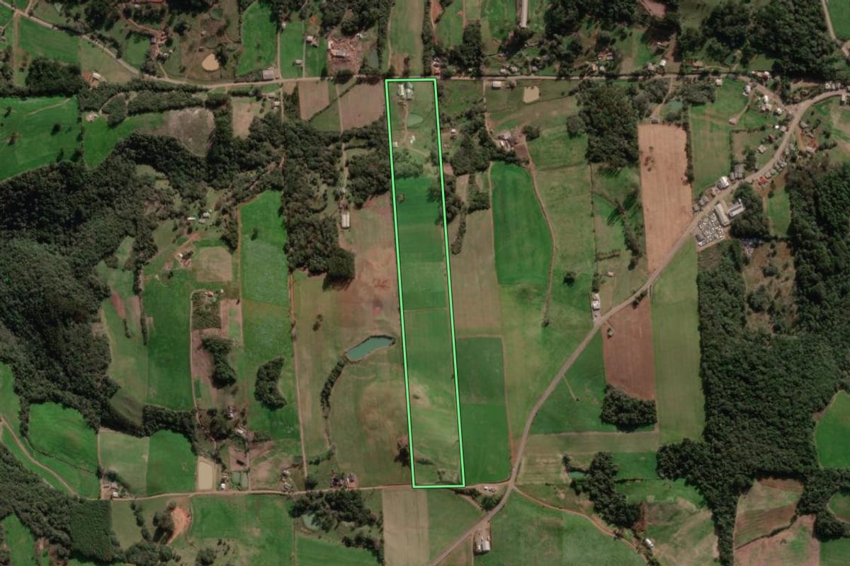 Imagem de satélite do imóvel rural em Vista Alegre do Prata (RS), com o contorno declarado no CAR desenhado por cima.