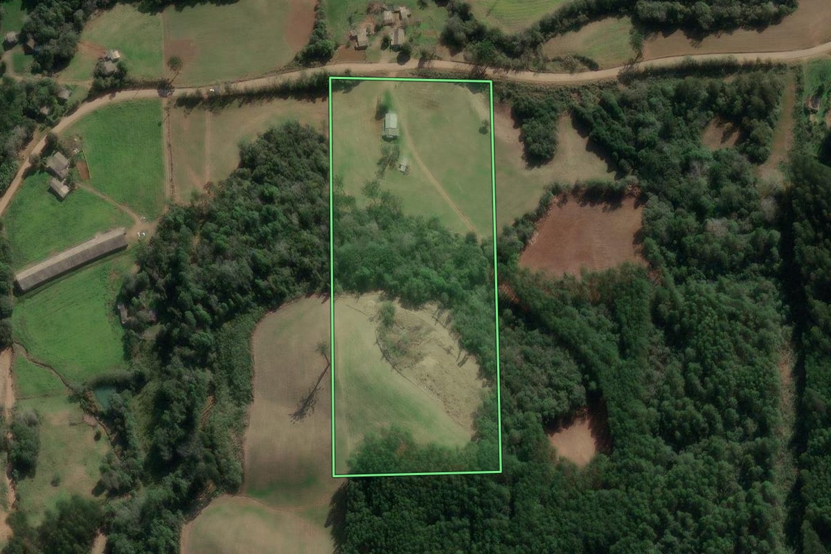 Imagem de satélite do imóvel rural em Vista Alegre do Prata (RS), com o contorno declarado no CAR desenhado por cima.