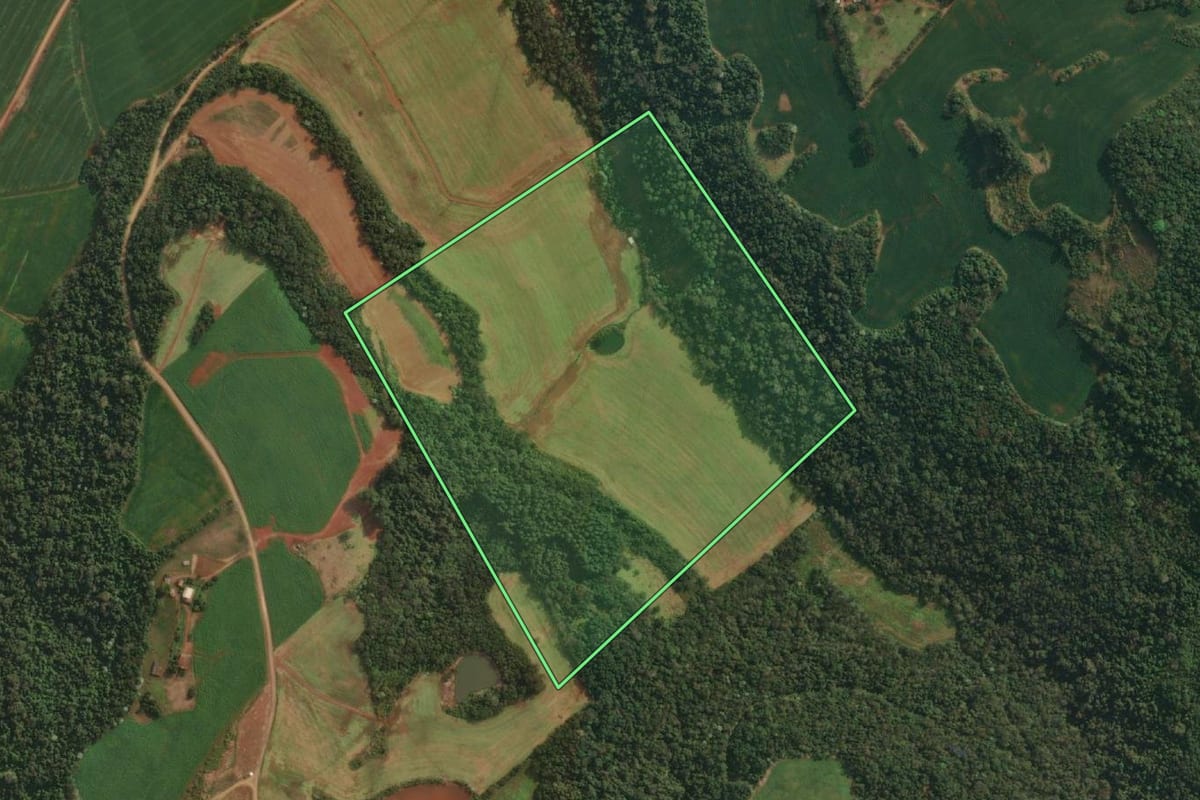 Imagem de satélite do imóvel rural em Vista Gaúcha (RS), com o contorno declarado no CAR desenhado por cima.