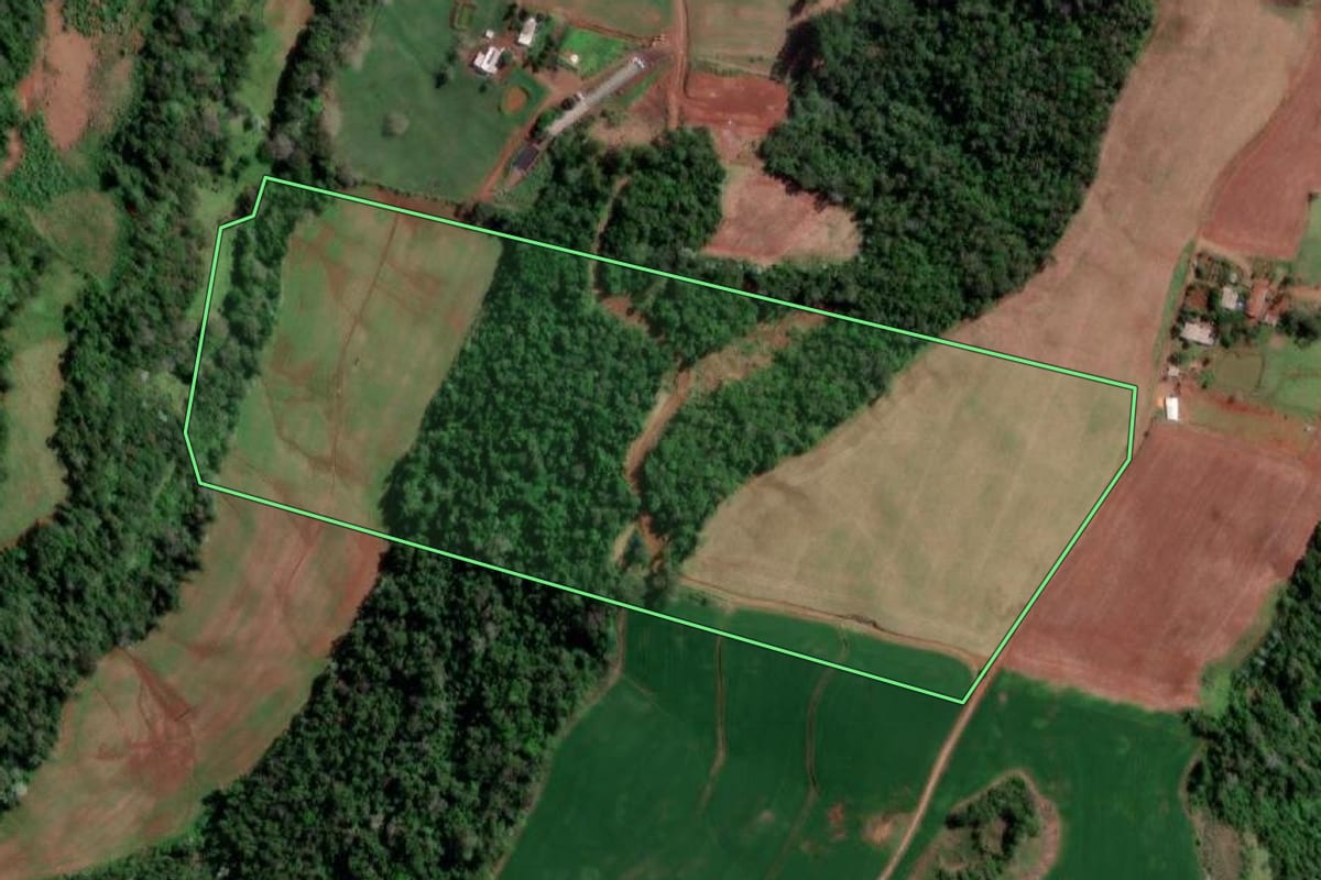 Imagem de satélite do imóvel rural em Vista Gaúcha (RS), com o contorno declarado no CAR desenhado por cima.
