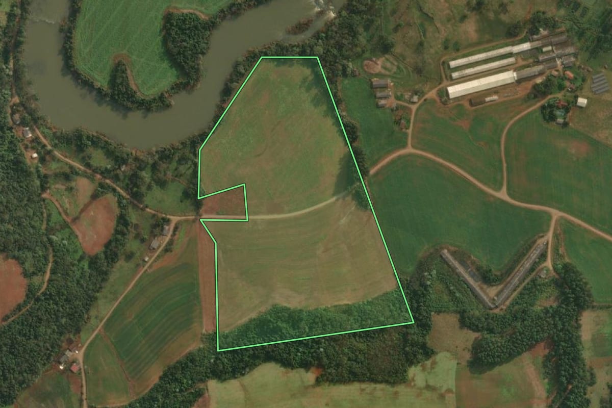 Imagem de satélite do imóvel rural em Vista Gaúcha (RS), com o contorno declarado no CAR desenhado por cima.