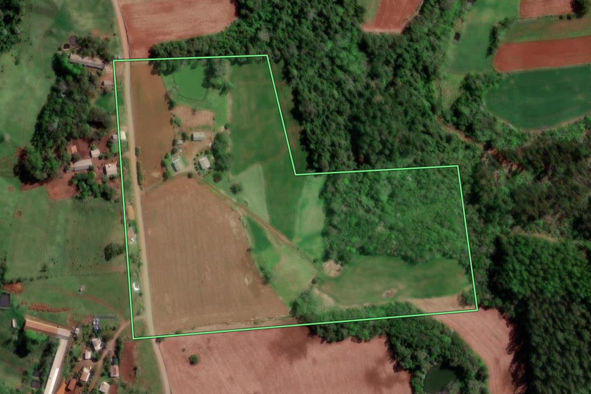 Imagem de satélite do imóvel rural em Vista Gaúcha (RS), com o contorno declarado no CAR desenhado por cima.
