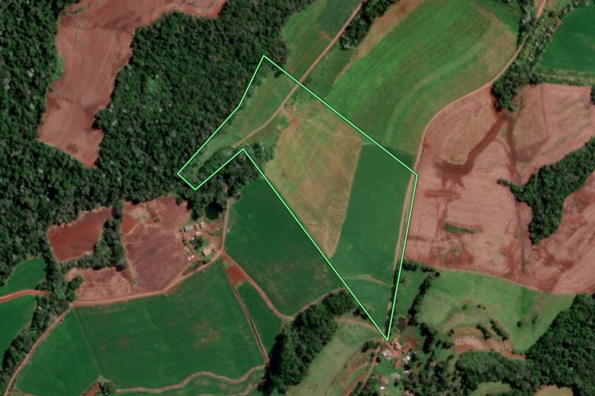 Imagem de satélite do imóvel rural em Vista Gaúcha (RS), com o contorno declarado no CAR desenhado por cima.