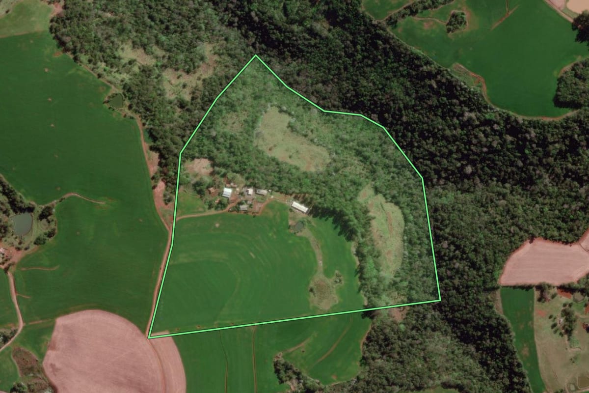 Imagem de satélite do imóvel rural em Vista Gaúcha (RS), com o contorno declarado no CAR desenhado por cima.