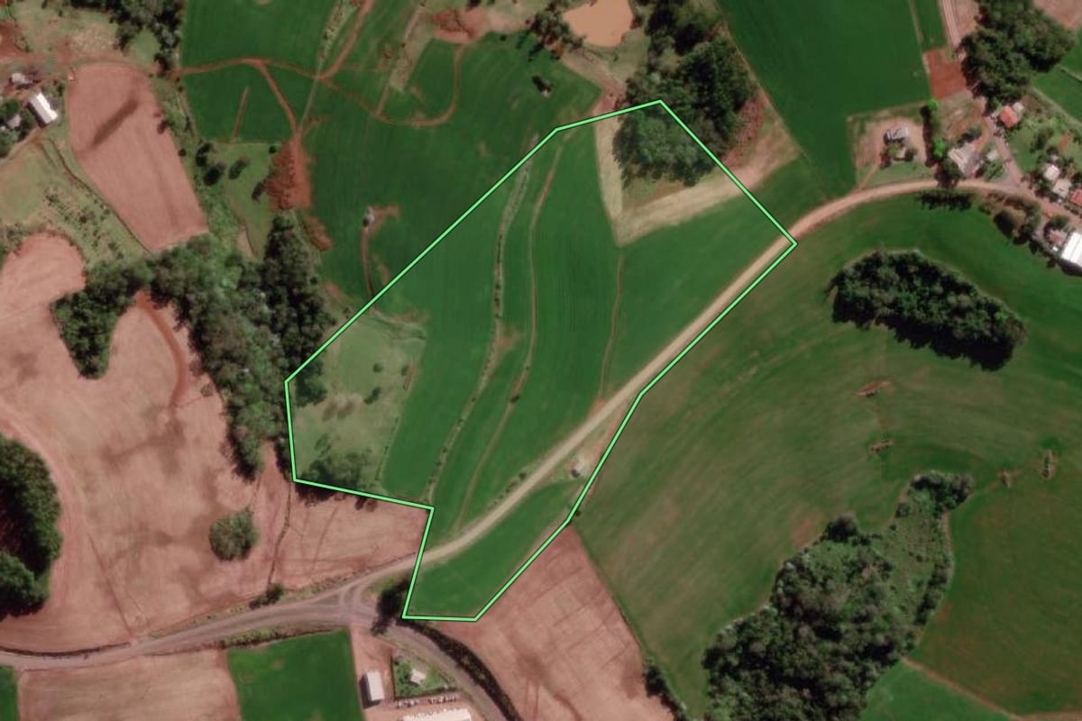 Imagem de satélite do imóvel rural em Vista Gaúcha (RS), com o contorno declarado no CAR desenhado por cima.