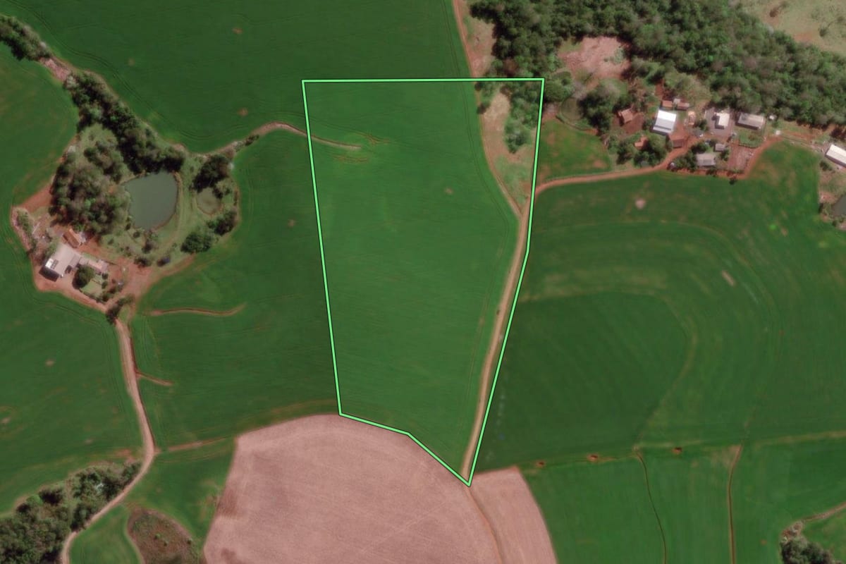 Imagem de satélite do imóvel rural em Vista Gaúcha (RS), com o contorno declarado no CAR desenhado por cima.
