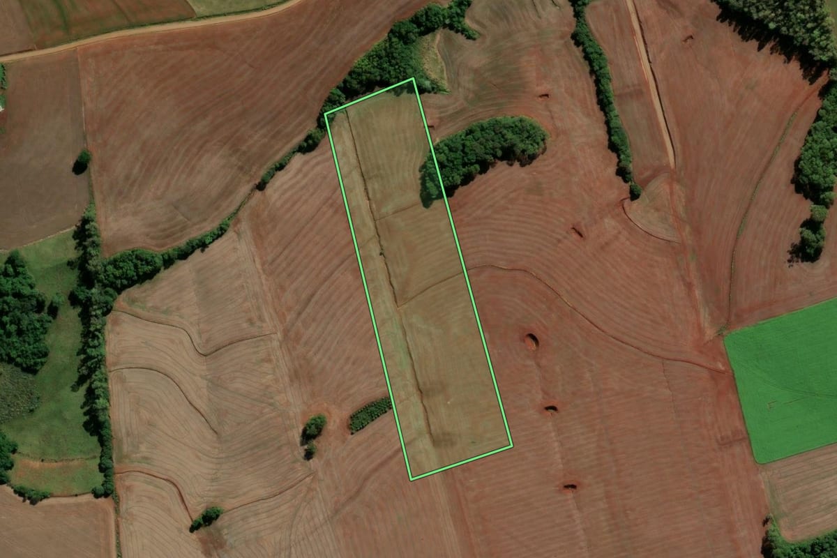 Imagem de satélite do imóvel rural em Vitória das Missões (RS), com o contorno declarado no CAR desenhado por cima.