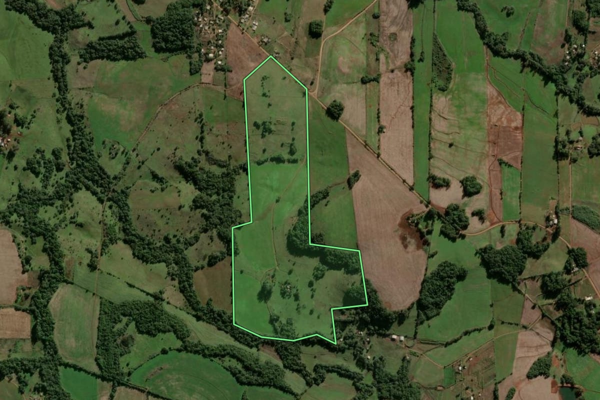 Imagem de satélite do imóvel rural em Vitória das Missões (RS), com o contorno declarado no CAR desenhado por cima.