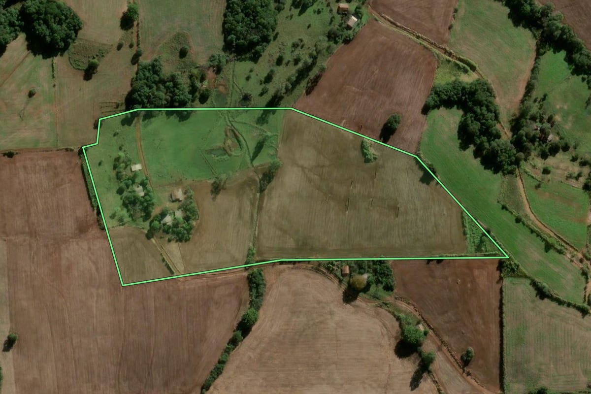 Imagem de satélite do imóvel rural em Vitória das Missões (RS), com o contorno declarado no CAR desenhado por cima.