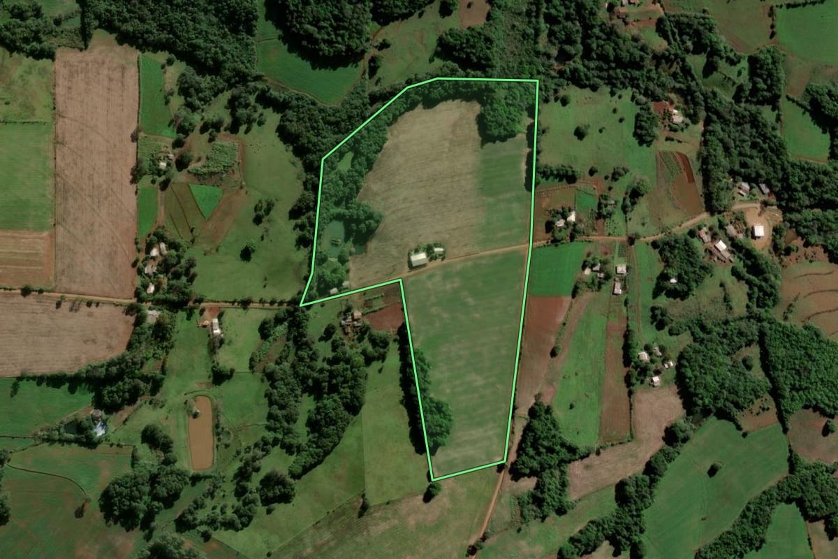 Imagem de satélite do imóvel rural em Vitória das Missões (RS), com o contorno declarado no CAR desenhado por cima.