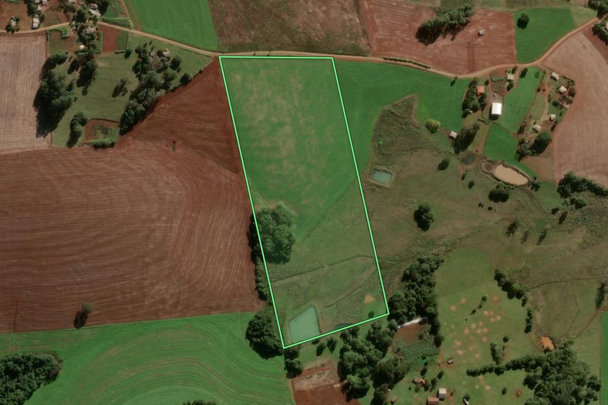 Imagem de satélite do imóvel rural em Vitória das Missões (RS), com o contorno declarado no CAR desenhado por cima.