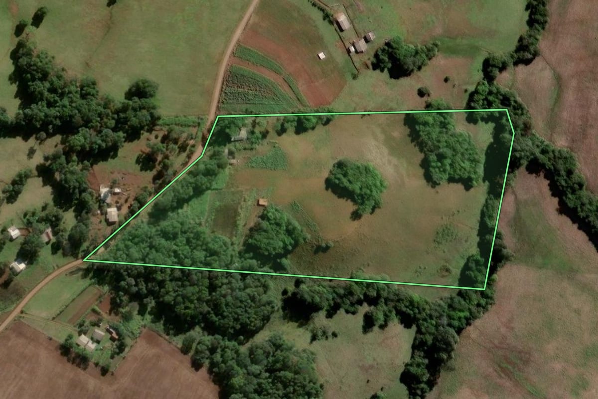 Imagem de satélite do imóvel rural em Vitória das Missões (RS), com o contorno declarado no CAR desenhado por cima.