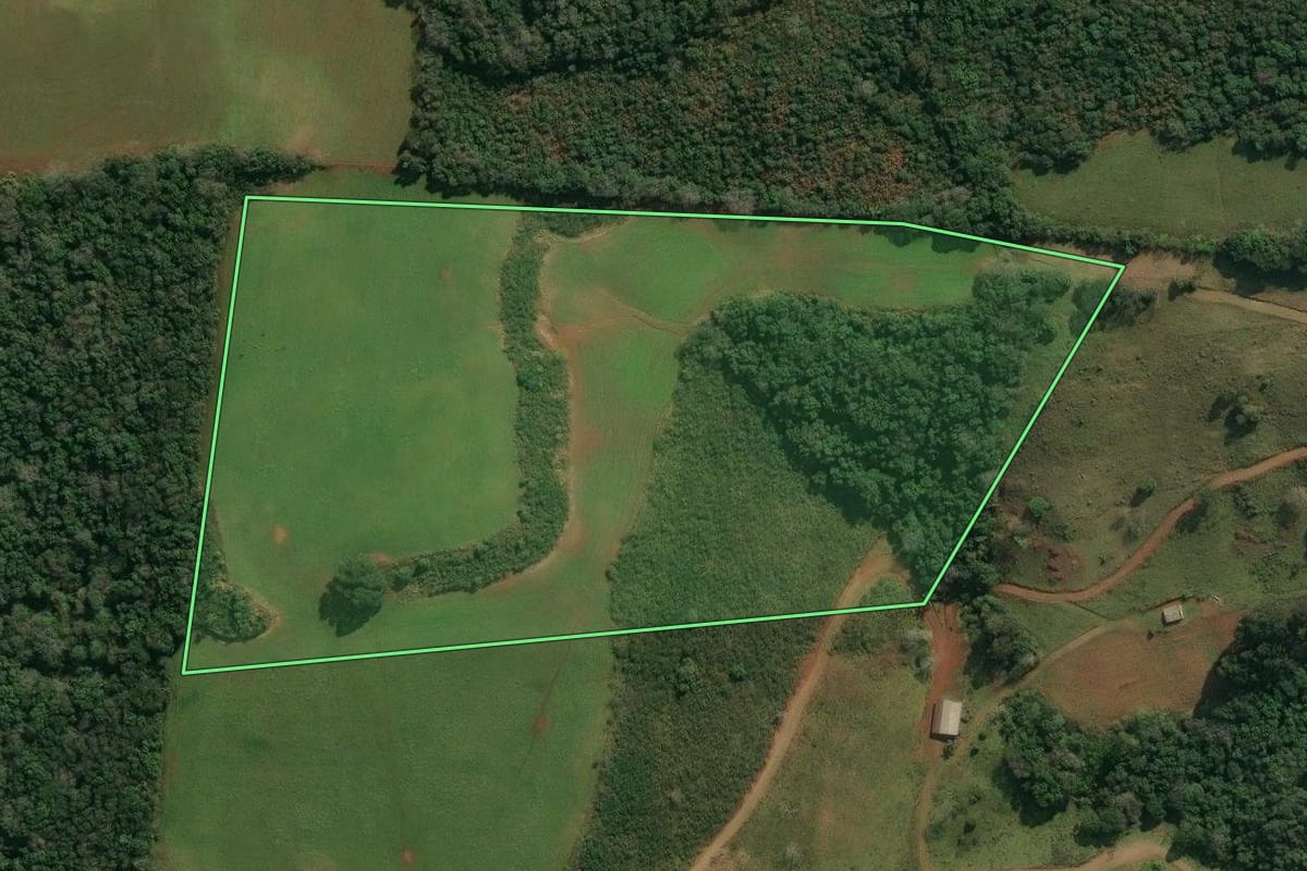 Imagem de satélite do imóvel rural em Abdon Batista (SC), com o contorno declarado no CAR desenhado por cima.
