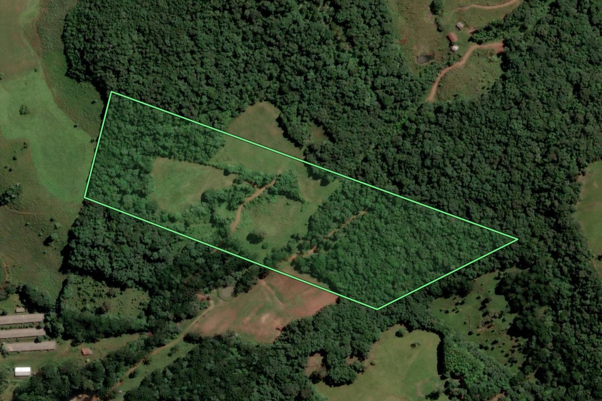 Imagem de satélite do imóvel rural em Abdon Batista (SC), com o contorno declarado no CAR desenhado por cima.
