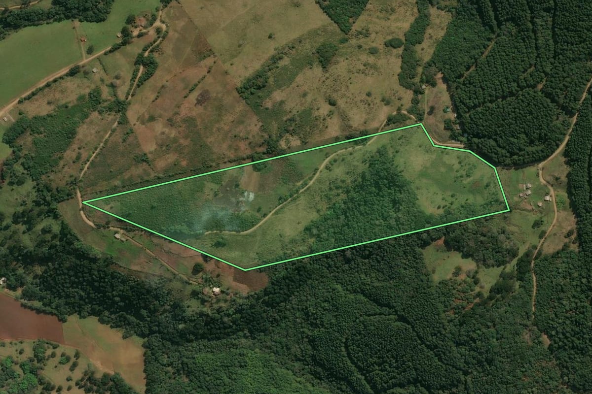 Imagem de satélite do imóvel rural em Abdon Batista (SC), com o contorno declarado no CAR desenhado por cima.