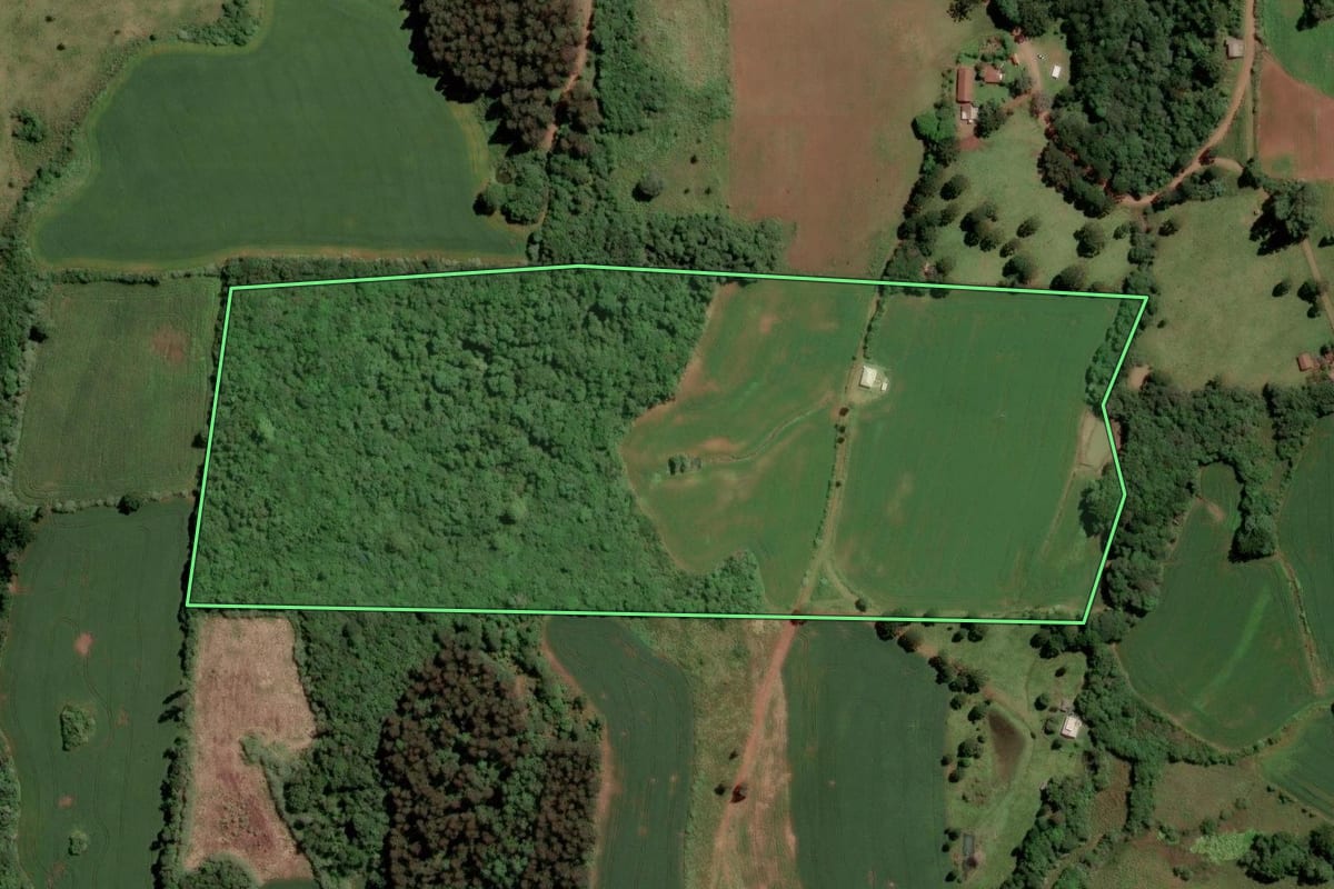 Imagem de satélite do imóvel rural em Abdon Batista (SC), com o contorno declarado no CAR desenhado por cima.