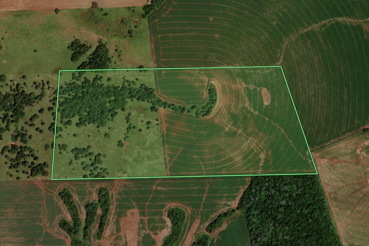 Imagem de satélite do imóvel rural em Abelardo Luz (SC), com o contorno declarado no CAR desenhado por cima.