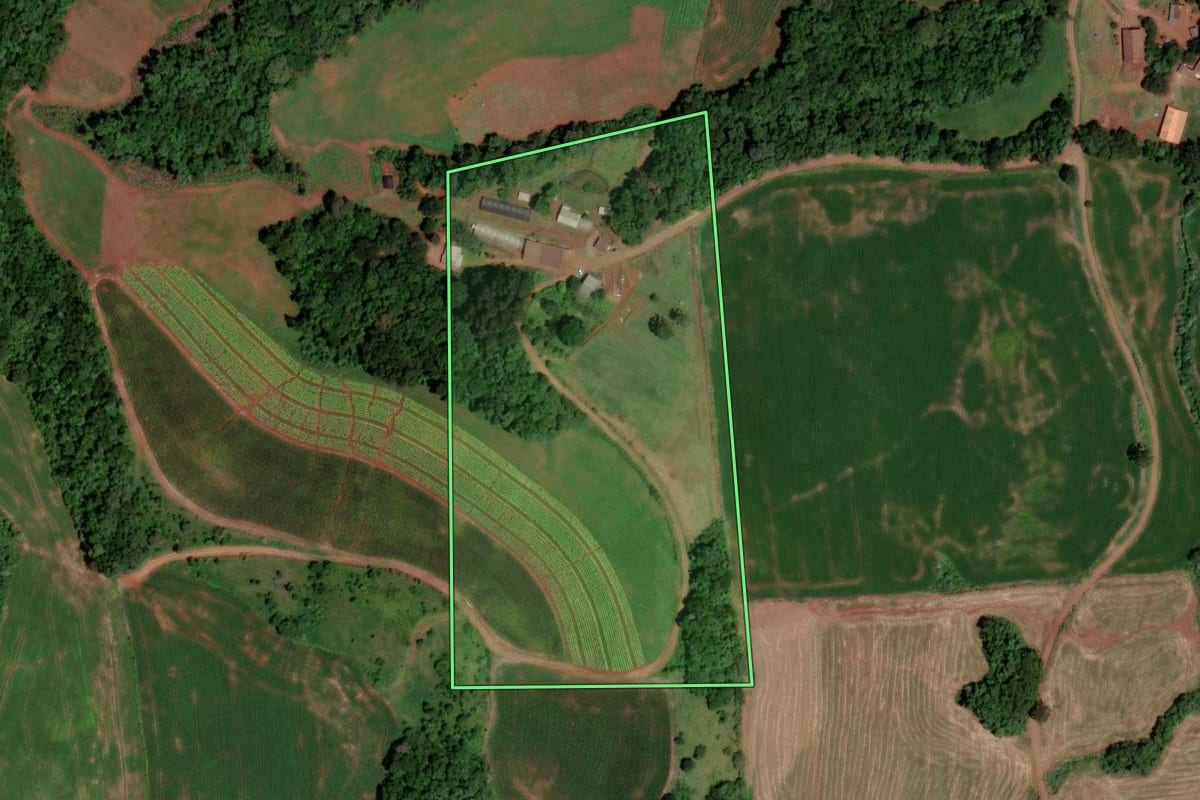 Imagem de satélite do imóvel rural em Abelardo Luz (SC), com o contorno declarado no CAR desenhado por cima.