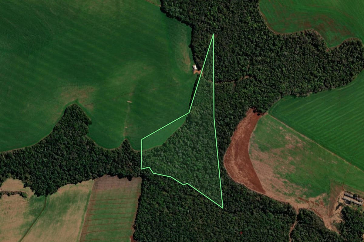 Imagem de satélite do imóvel rural em Abelardo Luz (SC), com o contorno declarado no CAR desenhado por cima.