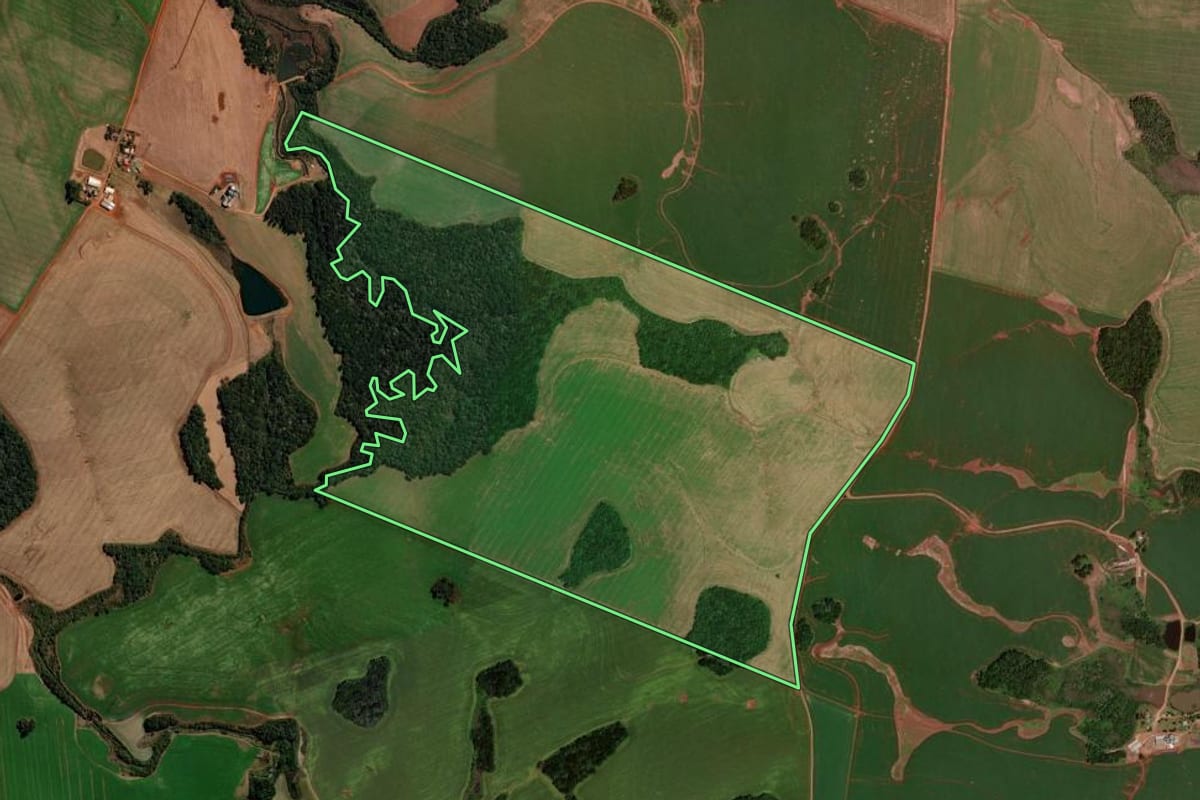 Imagem de satélite do imóvel rural em Abelardo Luz (SC), com o contorno declarado no CAR desenhado por cima.
