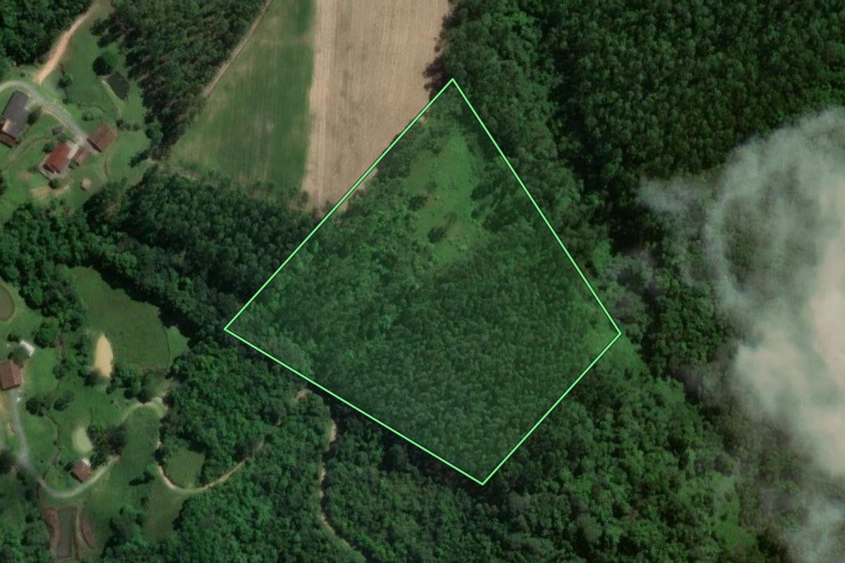 Imagem de satélite do imóvel rural em Agrolândia (SC), com o contorno declarado no CAR desenhado por cima.