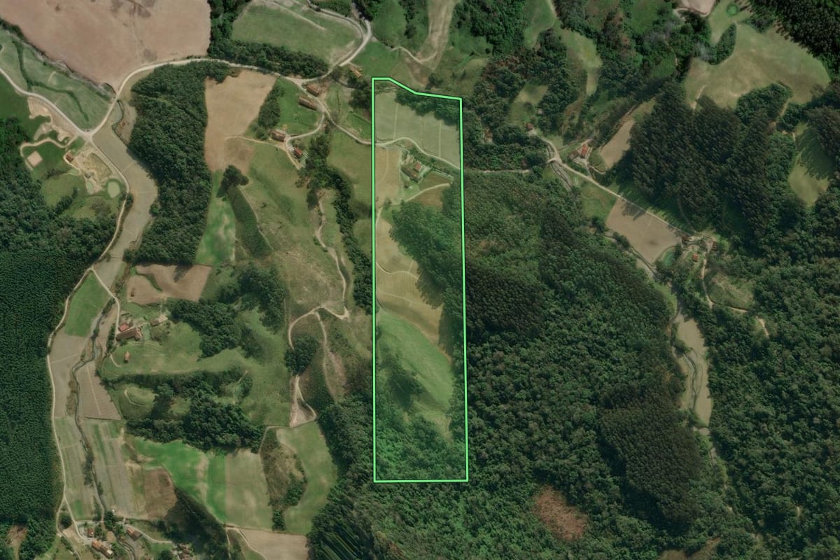 Imagem de satélite do imóvel rural em Agrolândia (SC), com o contorno declarado no CAR desenhado por cima.