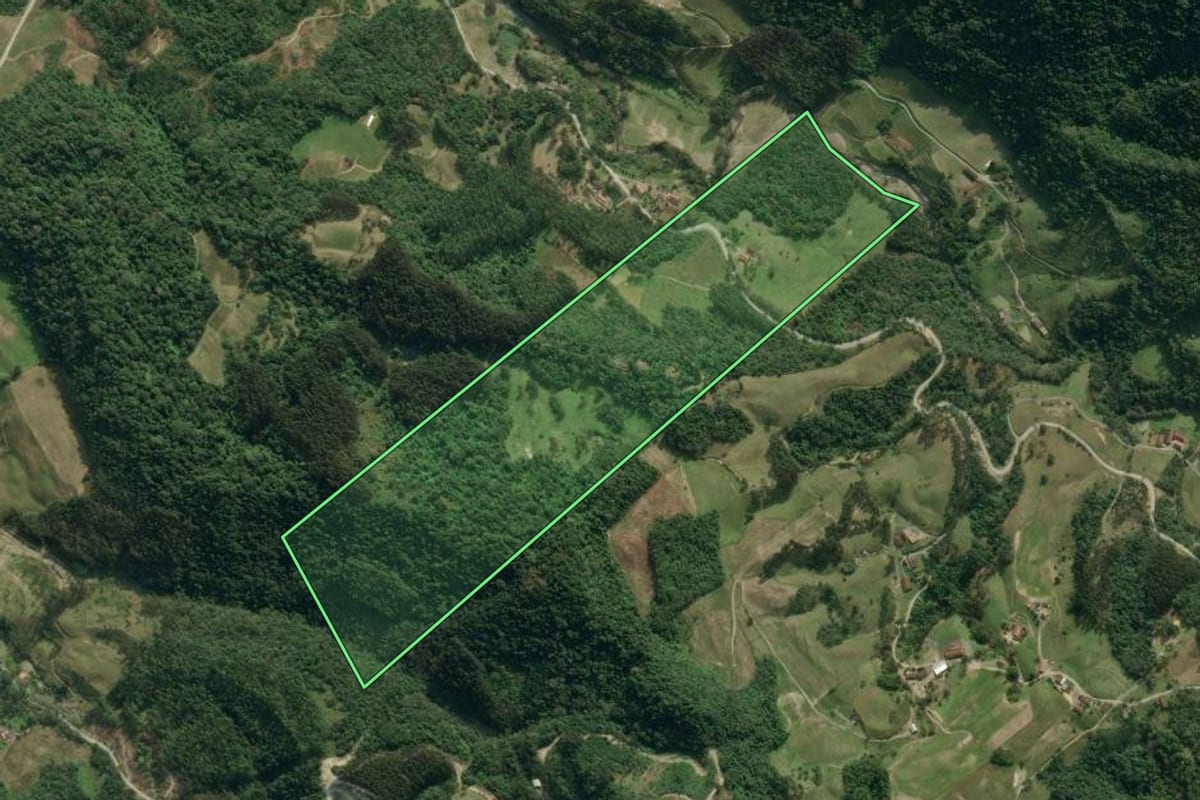Imagem de satélite do imóvel rural em Agrolândia (SC), com o contorno declarado no CAR desenhado por cima.
