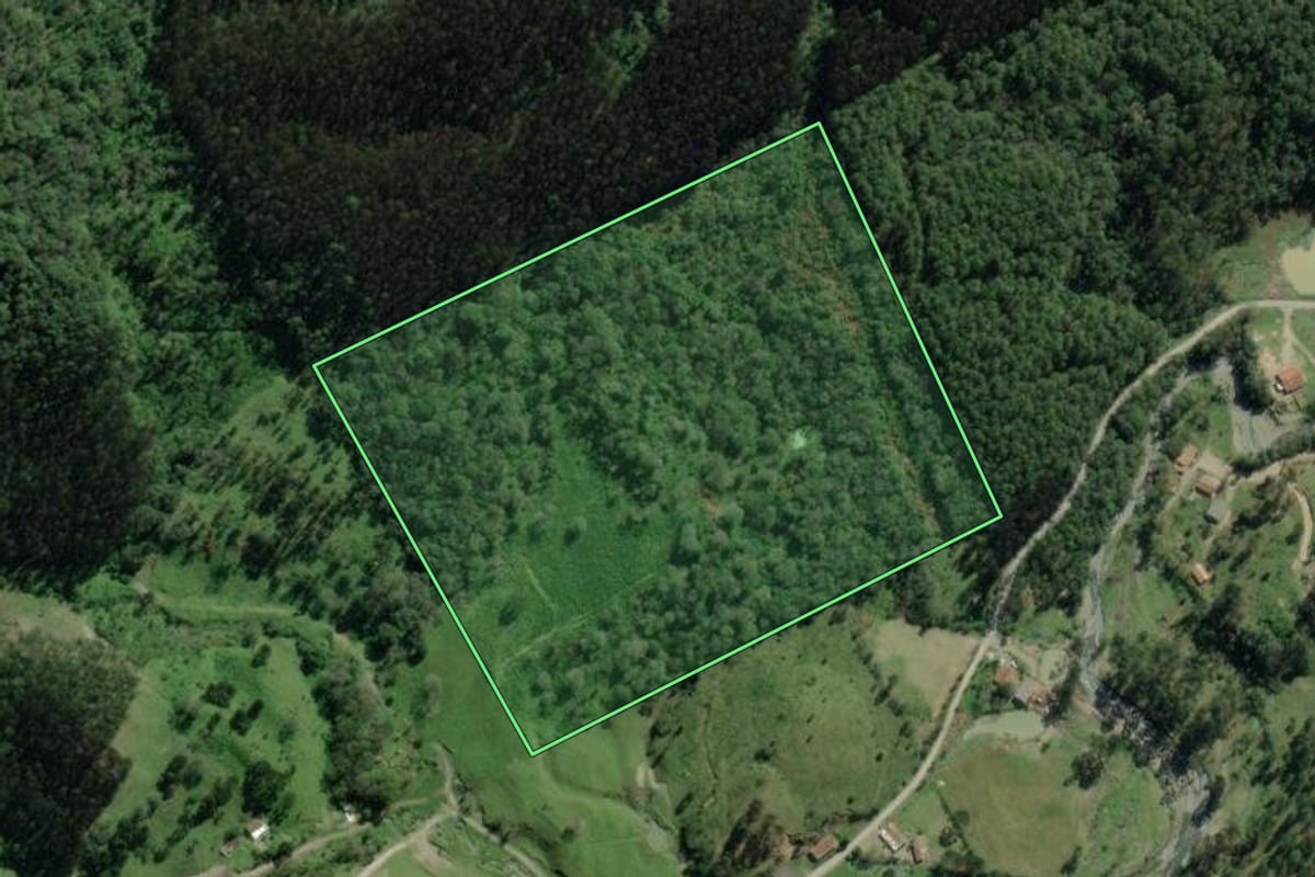 Imagem de satélite do imóvel rural em Agrolândia (SC), com o contorno declarado no CAR desenhado por cima.