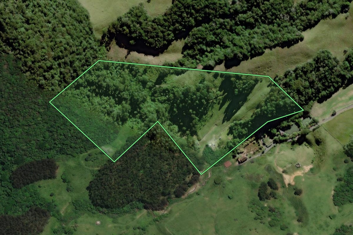 Imagem de satélite do imóvel rural em Agrolândia (SC), com o contorno declarado no CAR desenhado por cima.