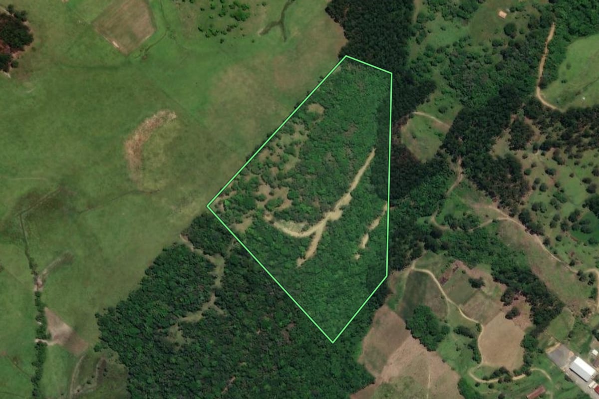 Imagem de satélite do imóvel rural em Agrolândia (SC), com o contorno declarado no CAR desenhado por cima.
