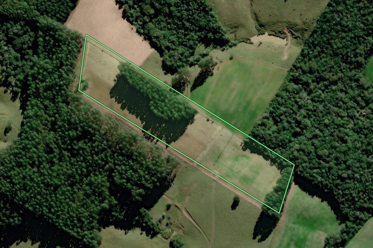 Imagem de satélite do imóvel rural em Agrolândia (SC), com o contorno declarado no CAR desenhado por cima.