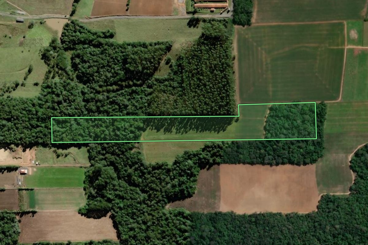 Imagem de satélite do imóvel rural em Agrolândia (SC), com o contorno declarado no CAR desenhado por cima.