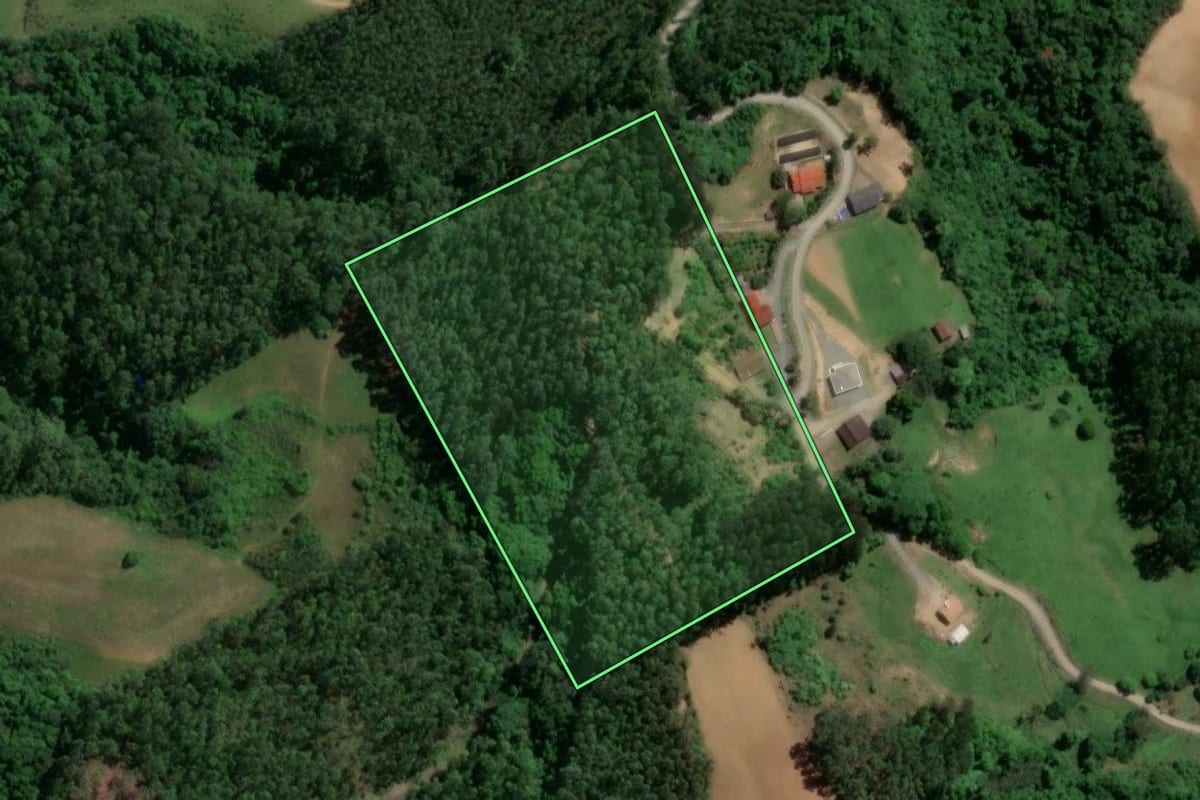 Imagem de satélite do imóvel rural em Agrolândia (SC), com o contorno declarado no CAR desenhado por cima.