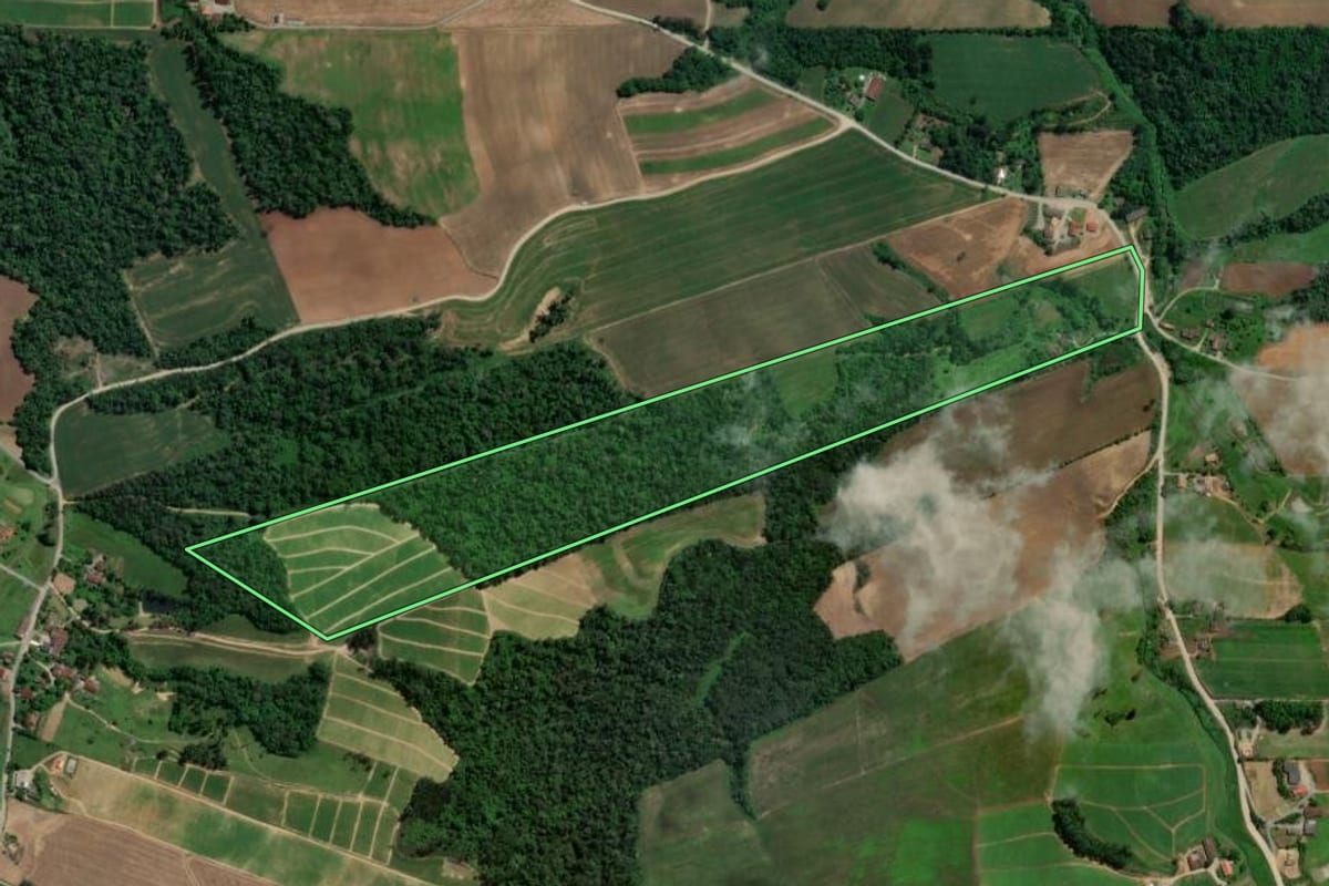 Imagem de satélite do imóvel rural em Agronômica (SC), com o contorno declarado no CAR desenhado por cima.