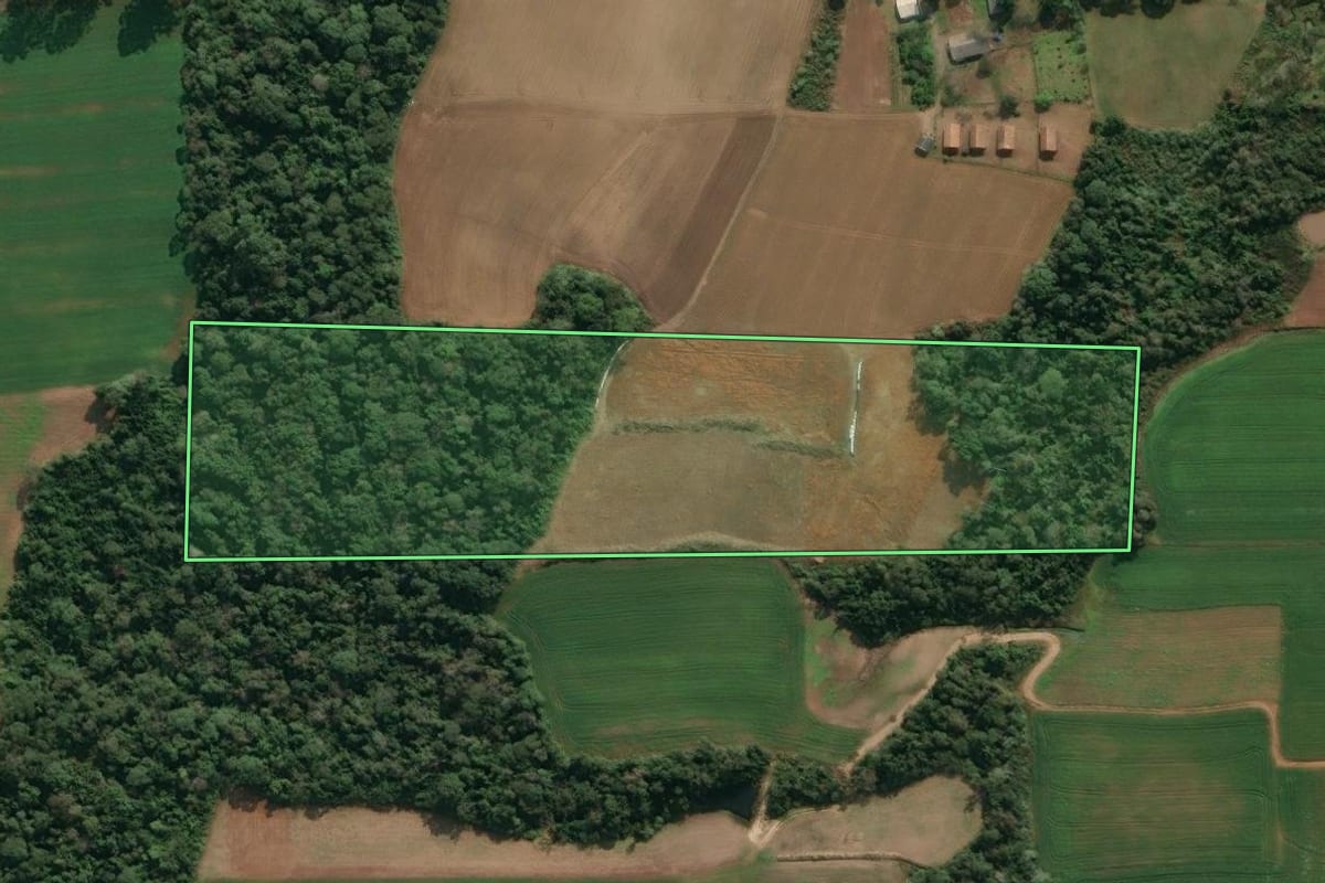 Imagem de satélite do imóvel rural em Agronômica (SC), com o contorno declarado no CAR desenhado por cima.