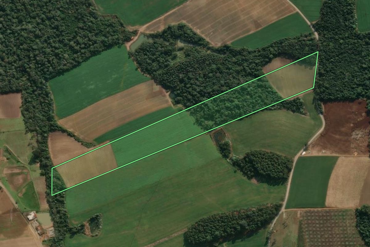 Imagem de satélite do imóvel rural em Agronômica (SC), com o contorno declarado no CAR desenhado por cima.
