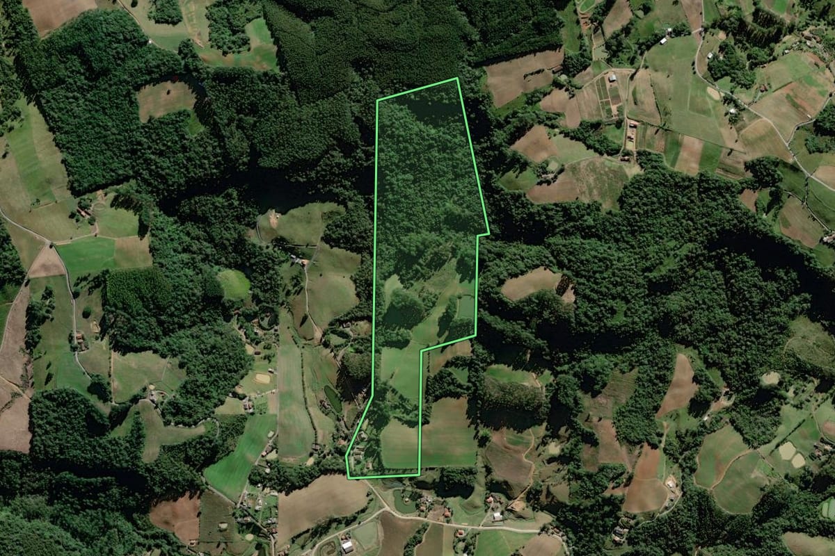 Imagem de satélite do imóvel rural em Agronômica (SC), com o contorno declarado no CAR desenhado por cima.