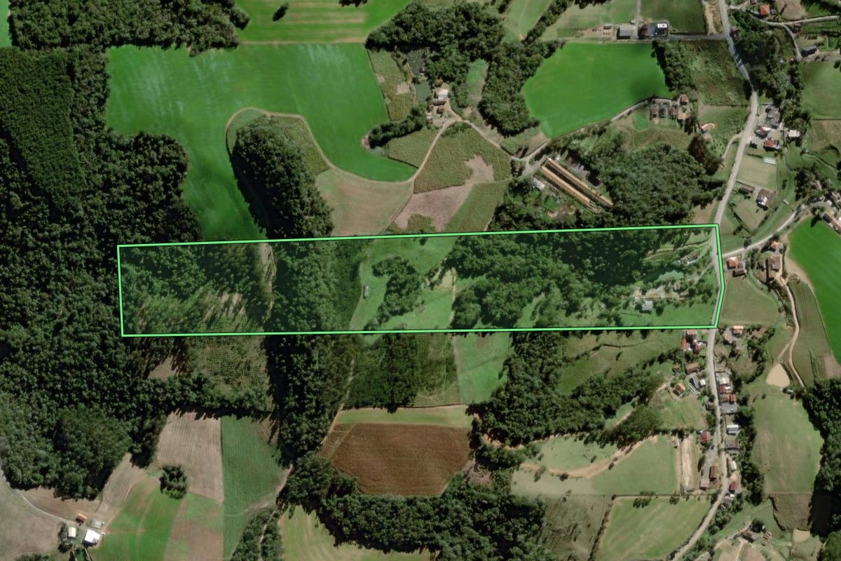 Imagem de satélite do imóvel rural em Agronômica (SC), com o contorno declarado no CAR desenhado por cima.