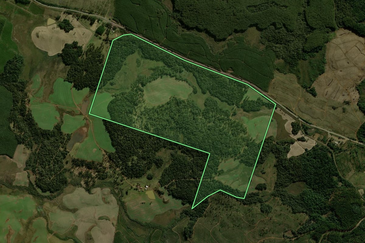 Imagem de satélite do imóvel rural em Água Doce (SC), com o contorno declarado no CAR desenhado por cima.