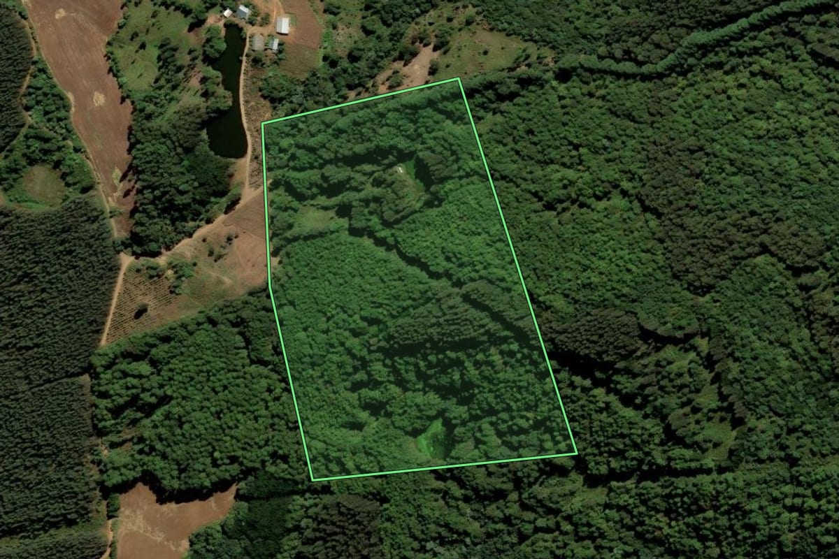 Imagem de satélite do imóvel rural em Água Doce (SC), com o contorno declarado no CAR desenhado por cima.