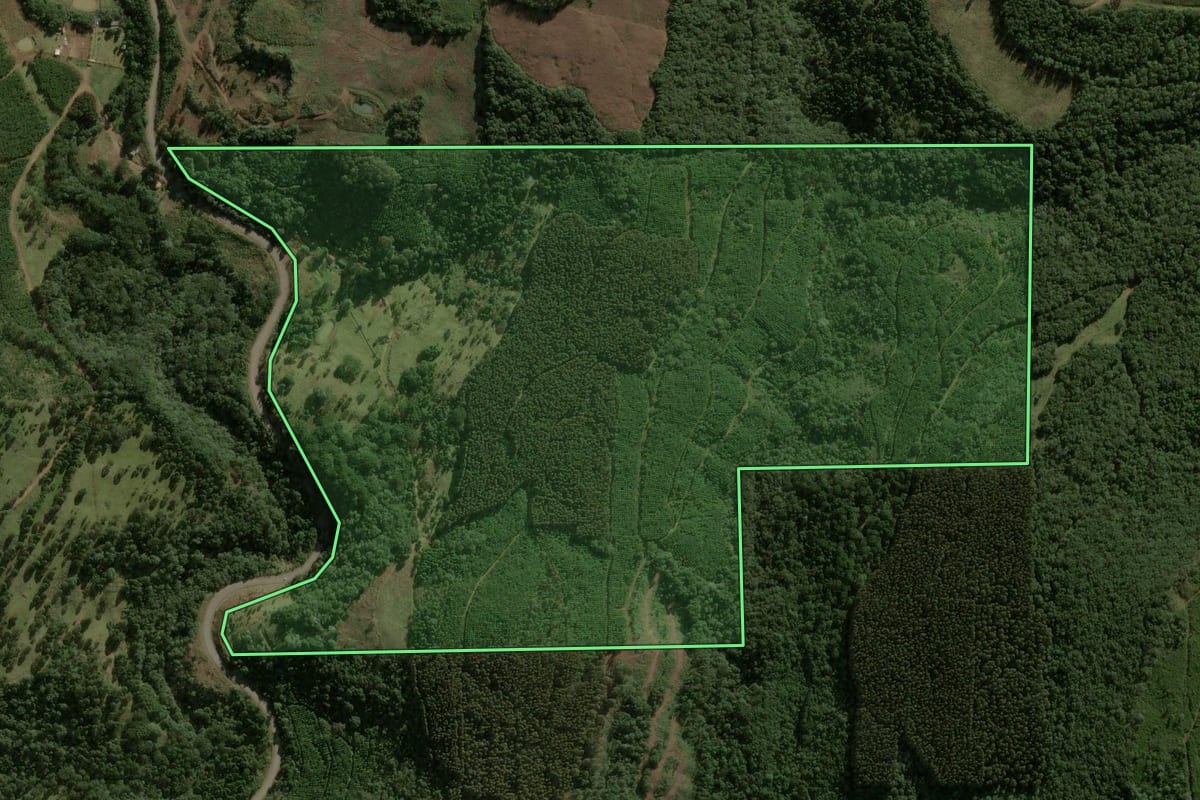 Imagem de satélite do imóvel rural em Água Doce (SC), com o contorno declarado no CAR desenhado por cima.