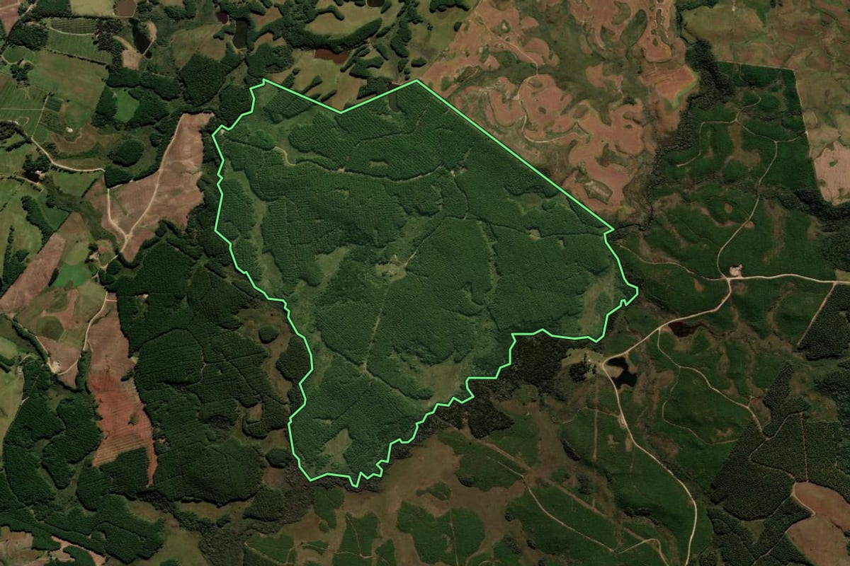 Imagem de satélite do imóvel rural em Água Doce (SC), com o contorno declarado no CAR desenhado por cima.