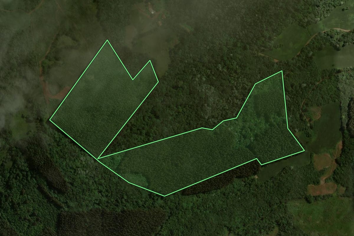 Imagem de satélite do imóvel rural em Água Doce (SC), com o contorno declarado no CAR desenhado por cima.