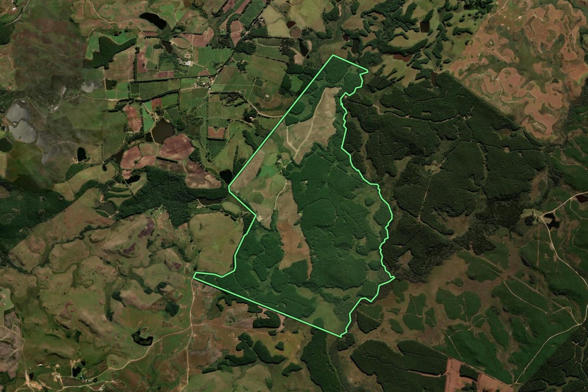 Imagem de satélite do imóvel rural em Água Doce (SC), com o contorno declarado no CAR desenhado por cima.