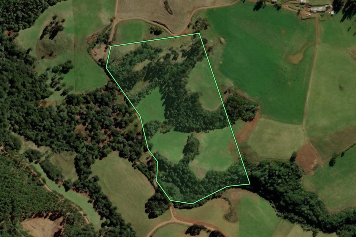 Imagem de satélite do imóvel rural em Água Doce (SC), com o contorno declarado no CAR desenhado por cima.