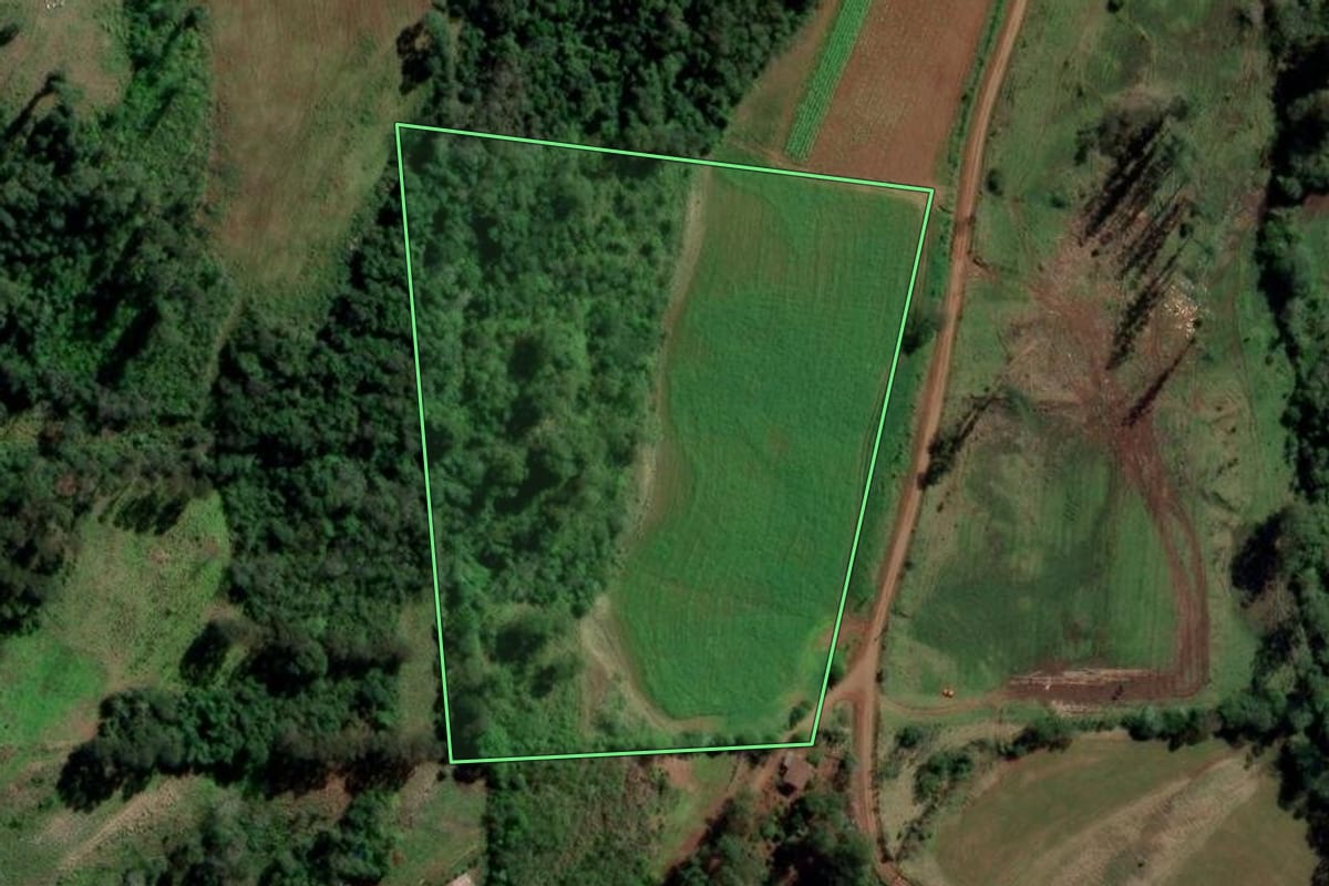 Imagem de satélite do imóvel rural em Águas de Chapecó (SC), com o contorno declarado no CAR desenhado por cima.