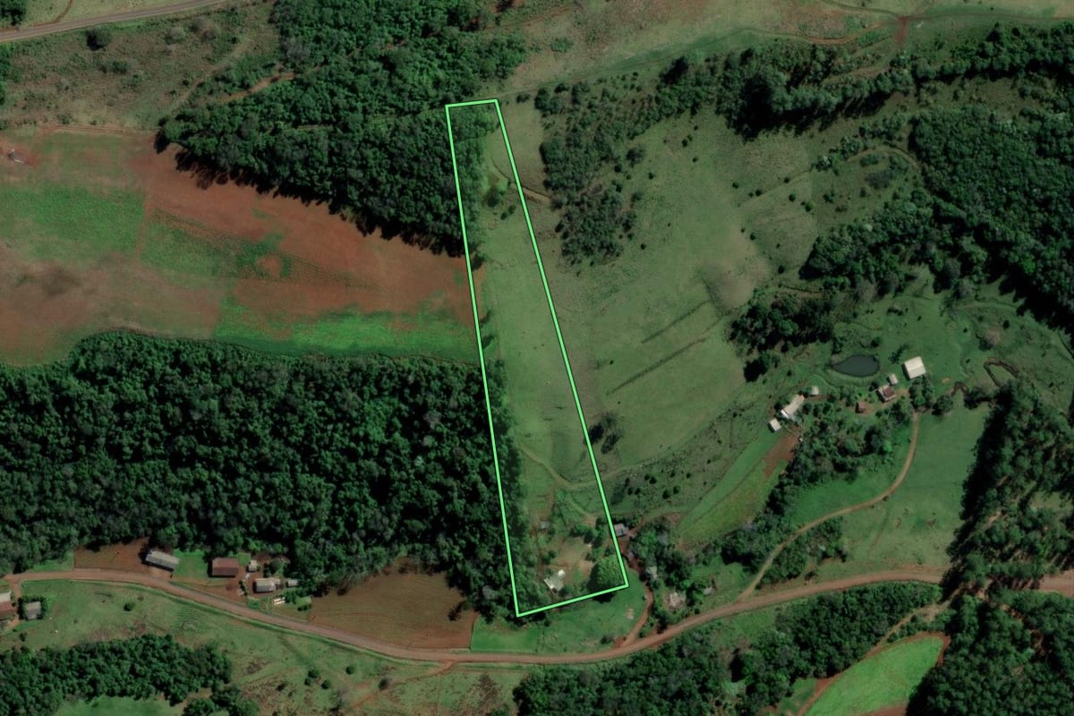 Imagem de satélite do imóvel rural em Águas de Chapecó (SC), com o contorno declarado no CAR desenhado por cima.