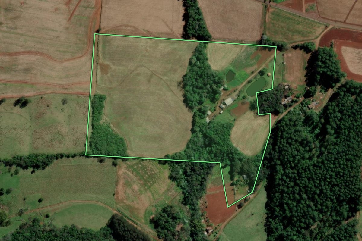 Imagem de satélite do imóvel rural em Águas de Chapecó (SC), com o contorno declarado no CAR desenhado por cima.